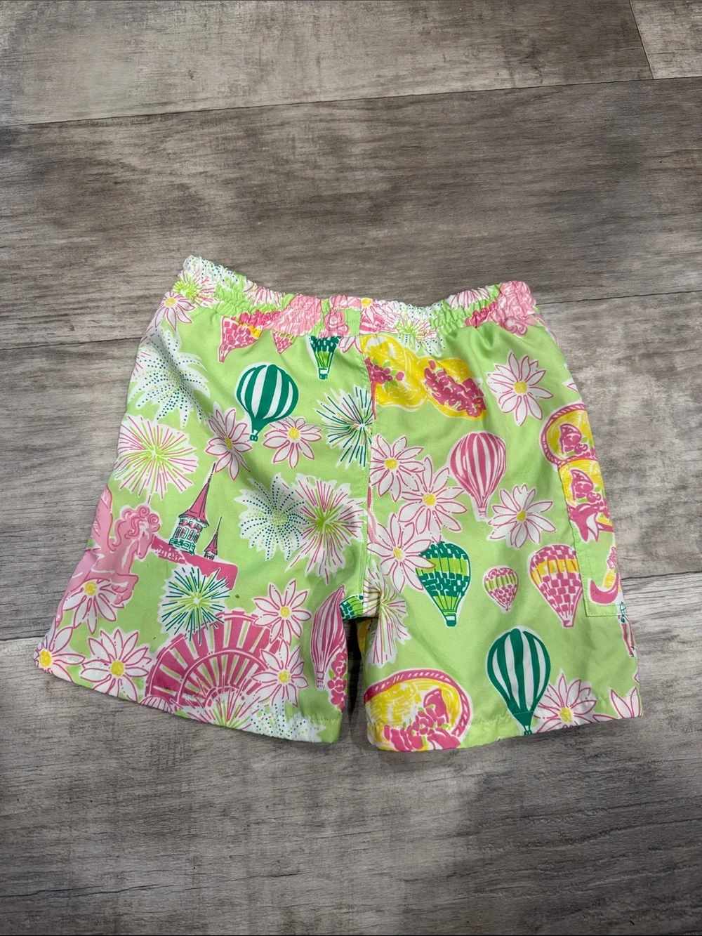VINTAGE Lilly Pulitzer Lime Green Floral & Pink Graphic Swim Trunks